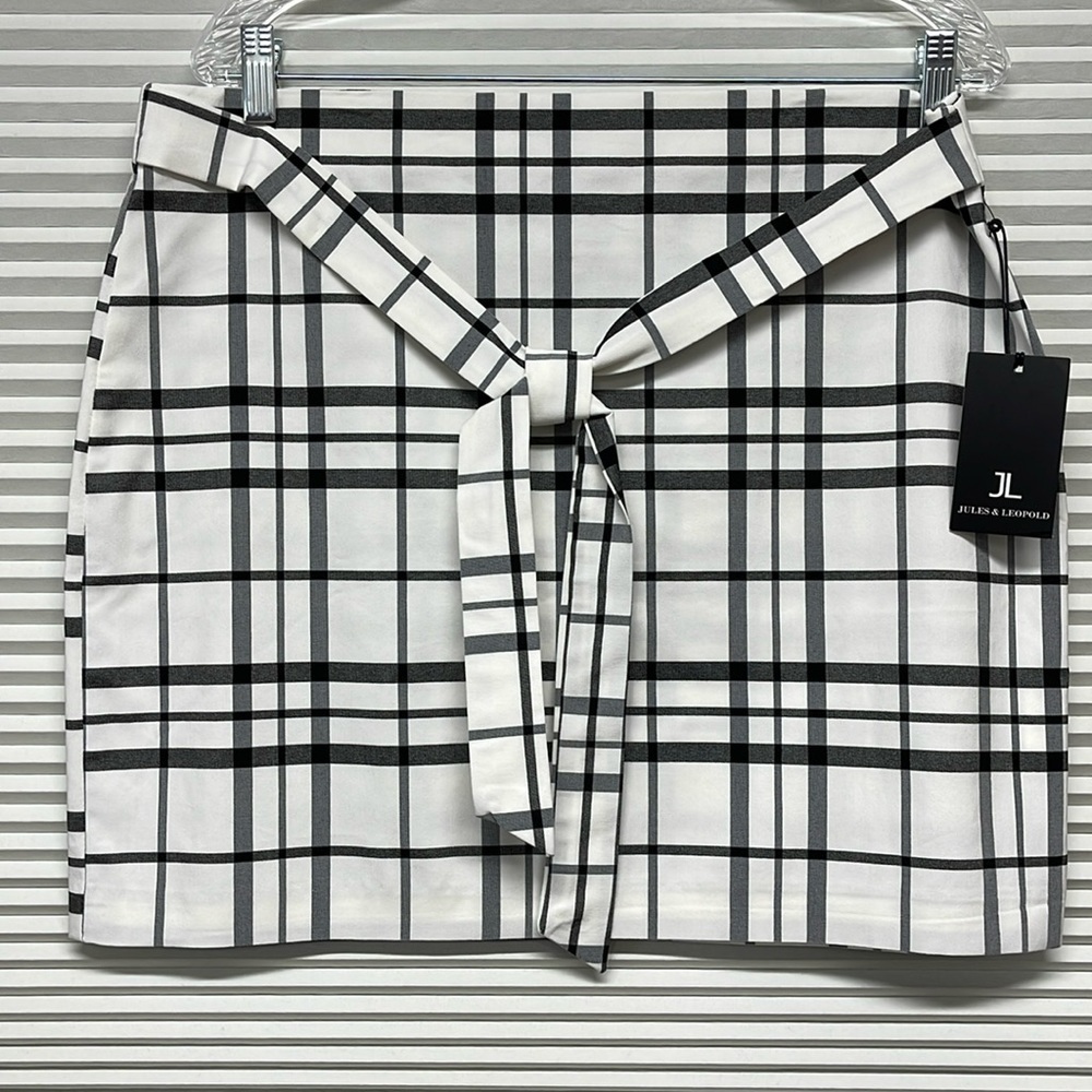 Jules & Leopold NWT White and Black Plaid Pull On Mini Skirt Size Large